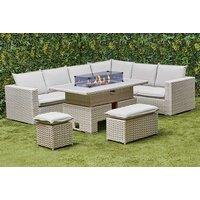 Capri 7-Seater Weatherproof Rattan Dining Set with Rising Fire Pit Table