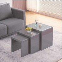 Astwick Contemporary High-Gloss Nest Of 3 Coffee Tables - Space-Saving Living Room Furniture, Easy-Clean Finish, White/Grey