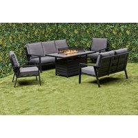 7-Seater Aluminium Outdoor Sofa Dining Set with Fire Pit - Modern Grey, Weather-Resistant