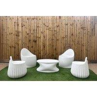 Egg Chair & Coffee Table Outdoor Set - Weather-Resistant Modern Polypropylene, 5-Seater, Natural Stone Finish