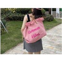 Unisex Pink Women'S Tassel Canvas Tote Bag