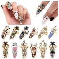 12-Piece Rhinestone Nail Rings Charm Set