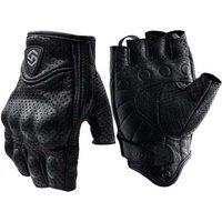 Unisex Black 2 Pcs Half Finger Faux Leather Gloves