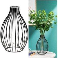 Contemporary Metal Frame Tabletop Vase - Geometric Glass Terrarium, Modern Living Room Accent, Black Or Gold