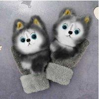 Unisex Black Thick Warm Winter Cartoon Gloves