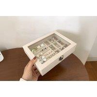 Portable Velvet Multi-Compartment Jewelry Organiser Box With Glass Lid