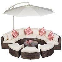 Monaco Luxury Large Modular Rattan Garden Sofa Set - Weather-Resistant, 8-Seater Semi Circle with Parasol & Coffee Table
