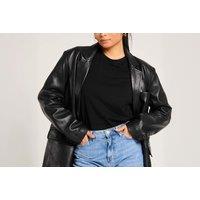 Unisex Black Women'S Oversized 80S-Inspired Leather Blazer - Unisex Relaxed Fit Style