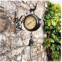 Wall Mounted Metal Stag Clock - Dual-Sided Outdoor Garden Wall Art, Weather Station, Vintage Style, 53.5cm