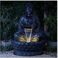 XL Sitting Buddha on Lotus Garden Ornament - Weather-Resistant Outdoor Water Feature Sculpture
