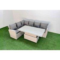 6-Seat Rattan Dining Sofa Set With Adjustable Table - Light Grey