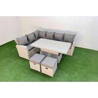 8-Seat Weather-Resistant PE Rattan Corner Dining Sofa Set with Armchair & Stools