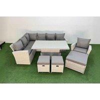 10-Seat Light Grey Rattan Corner Dining Set With Reclining Sun Lounger