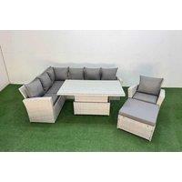 8-Seat Weather-Resistant Rattan Corner Dining Set With Footstool