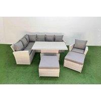 9-Seat Light Grey Rattan Corner Sofa Set With Reclining Sun Lounger