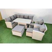 11-Seat Light Grey Rattan Corner Sofa Set With Stools