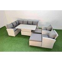 10-Seat Light Grey Rattan Corner Sofa Set With Armchair