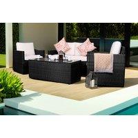 Royalcraft Berlin 4-Seater Black Rattan Corner Lounging Set - Weather-Resistant Sofa & Coffee Table