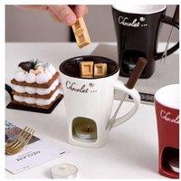 Fondue Mug Set Porcelain Chocolate Melting Cup With Fork