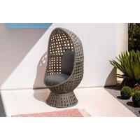 Weather-Resistant Modern Swivel Rattan Cocoon Chair - Charcoal & Light Grey