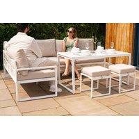 Modern 5-Seater Aluminium Outdoor Corner Sofa Dining Set With Glass Table & Stools