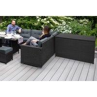 9-Seater Black Rattan Corner Sofa Dining Set With Waterproof Cushions & 580L Storage Box