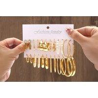 12-Pair Hypoallergenic Alloy Hoop Earrings Set - Gold & Silver Options