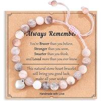 Natural Zebra Jasper & Rhodonite Crystal Bead Bracelet With Heart Pendant