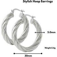 Stylish 5Mm Round-Tube Sterling Silver Twisted Hoop Earrings