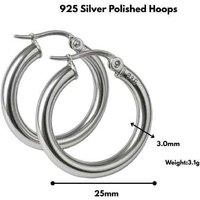 Classic 925 Silver 3Mm Polished Creole Hoop Earrings Deal