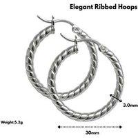 925 Silver Ribbed Hoop Earrings - Elegant And Stylish Design