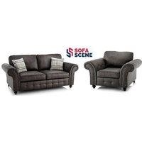 Oakland Beckenham Modern Fabric 3-Seater Sofa & Armchair Set - Spacious Family Suite