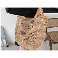 Unisex Black Women'S Paper Woven Mesh Hollow Tote Shoulder Bag