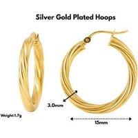 925 Silver Gold Plated 3Mm Twisted Hoop Earrings