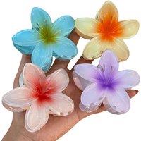 Set Of 5 Vibrant Hawaiian Plumeria Flower Claw Hair Clips
