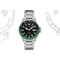 PRICE DROP! Emporio Armani AR11589 Diver GMT Quartz Watch - Stainless Steel, Water-Resistant, Black & Green Dial, 42mm