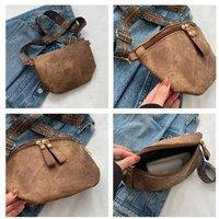 Unisex Brown Stylish Hobo Solid Color Pu Leather Satchel With Wide Strap