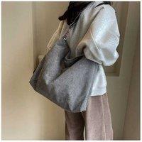 Unisex Brown Large Capacity Corduroy Tote Bag With Adjustable Strap For Women