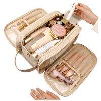 Luxury Travel Toiletry & Makeup Organiser Bag - Moisture-Resistant, Premium Tpu & Leather, Double-Zipper Design