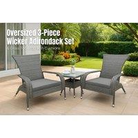 Oversized 3-Piece Wicker Adirondack Set With Cushions & Glass Tabletop