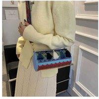 Unisex Blue Tassel Ethnic Style Shoulder Bag Embroidery Stripe Crossbody Bag