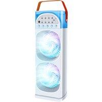 Double Head USB Mist Cooling Fan - 3 Speed Settings, 5-Hole Atomising Spray, Dual Adjustable Heads, LED Light - White