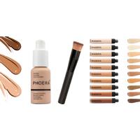 Makeup Kit - Phoera 3Pc Set With Full Coverage Foundation, Concealer & Professional Brush For Flawless Skin