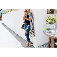 Blue Boho Floral Chiffon Kimono Cardigan - Lightweight Oversized Summer Cover-Up for Women