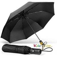 Unisex Black Set Of 2 Windproof Auto Folding Umbrellas - 8 Resin Ribs, Durable Covers