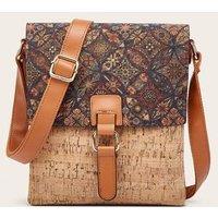 Unisex Brown Vertical Bark Print Crossbody Bag With Geometric Accents For Women - 4 Design Options