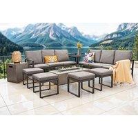 10-Seater Modern Aluminium Garden Sofa Set With Fire Pit Table & Stools - Weather-Resistant Outdoor Lounge- Price Drop Ends 7Th July!
