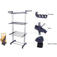 Spacious 3 Tier Foldable Clothes Airer with Wheels