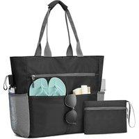Unisex Black Foldable Waterproof Sandproof Beach Tote With Multiple Compartments