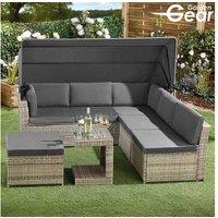 California Weather-Resistant Rattan Daybed With Retractable Canopy - 5-Seater Modular Outdoor Sofa Set
